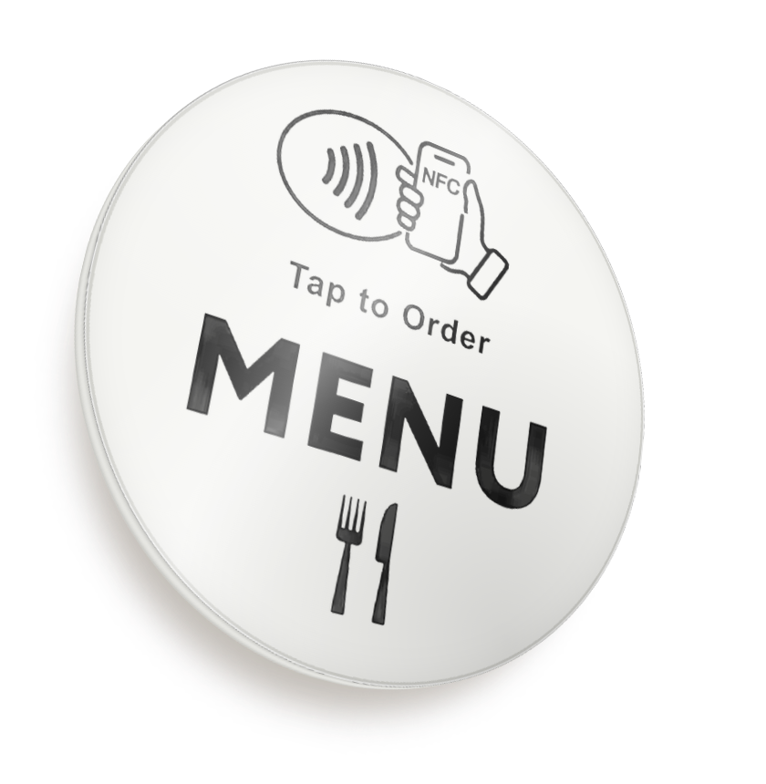 Carte ronde NFC « Tap to Order, Menu », vue de côté